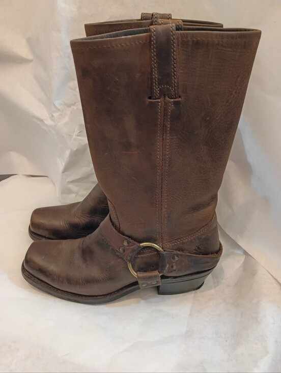 Frye Shoes - Vtg  Frye Womabs Boots Harness Brown Square Toe Black Label 8M Southwest